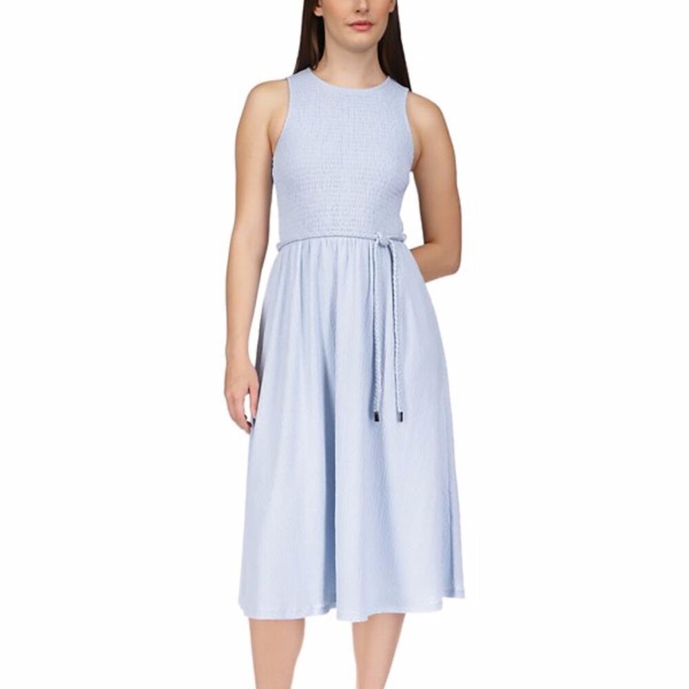 MICHAEL Michael Kors Smocked Tie-Waist Midi dress pastel blue - PXS